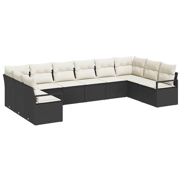 vidaXL Sofa S&aelig;t med pude 10 pcs Sort polyrattan
