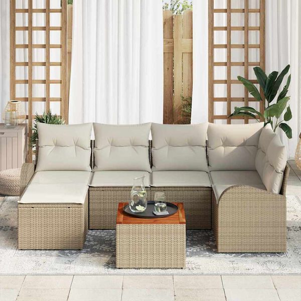vidaXL Havesofa S&aelig;t med pude 7 pcs Beige polyrattan