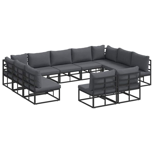 vidaXL Havesofa Sæt med pude 11 pcs Sort Aluminium
