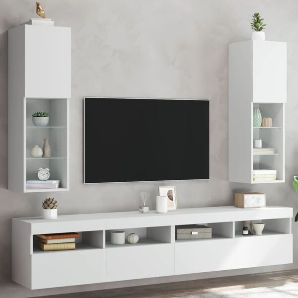 vidaXL tv-borde 2 stk. med LED-lys 30,5x30x102 cm hvid