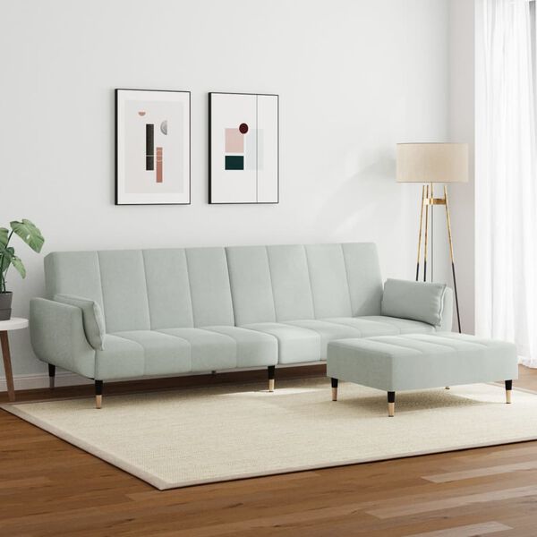 vidaXL 2-personers sovesofa med fodskammel velour lysegr&aring;