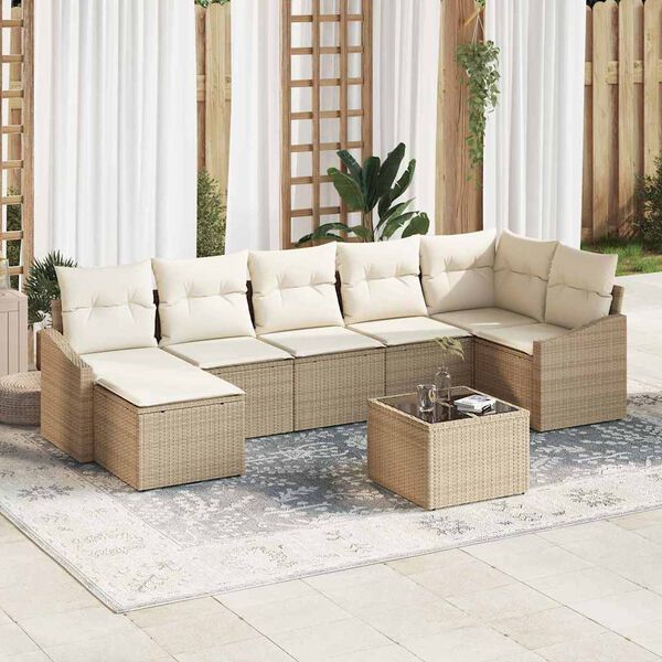 vidaXL Havesofa Sæt med pude 8 pcs Beige og creme polyrattan