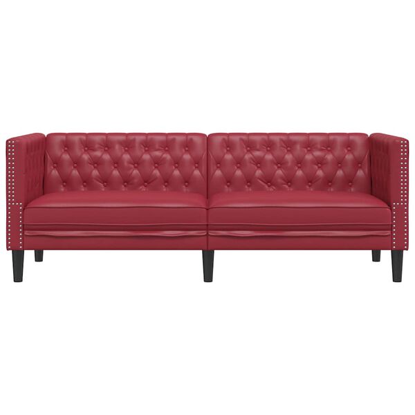 vidaXL 3-personers Chesterfield-sofa kunstlæder vinrød
