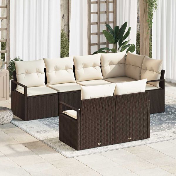 vidaXL Havesofa Sæt 7 pcs Brun Poly rattan