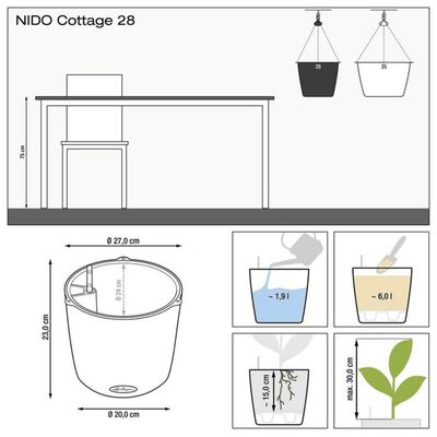 LECHUZA hængende plantekrukke NIDO Cottage 28 ALL-IN-ONE granitgrå