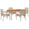 vidaXL spisebordss&aelig;t til haven 5 dele med hynder polyrattan beige