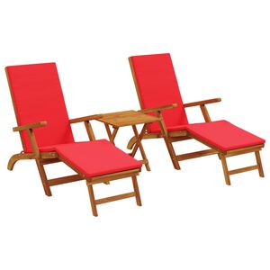 vidaXL Reclinerende og foldbar liggestol 3 stk. Massivt Akacietr&aelig; R&oslash;d