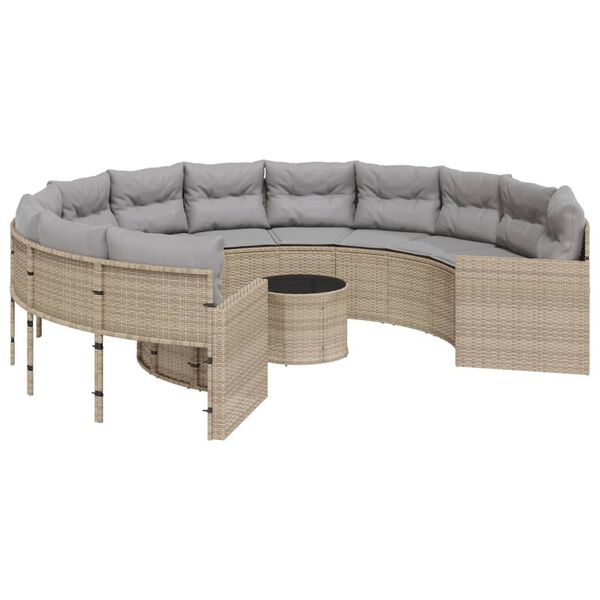 vidaXL havesofa med bord og hynder rund polyrattan beige