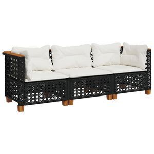 vidaXL 3-personers havesofa med hynder polyrattan sort