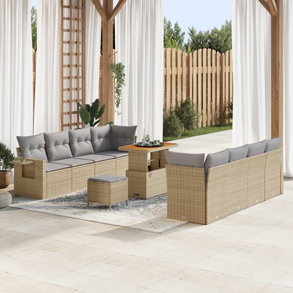 vidaXL Havesofa S&aelig;t med pude 11 pcs Beige Poly rattan