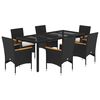 vidaXL spisebordss&aelig;t til haven 7dele m. hynder polyrattan og glas sort