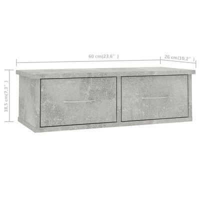 vidaXL væghængt skuffe 60x26x18,5 cm konstrueret træ betongrå