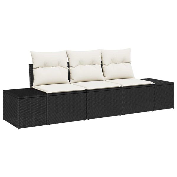 vidaXL Sofa S&aelig;t med pude 3 pcs Sort polyrattan