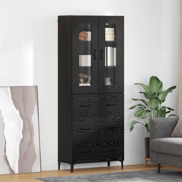 vidaXL Highboard med skuffe Sort eg 69,5 x 34 x 180 cm Konstrueret tr&aelig;