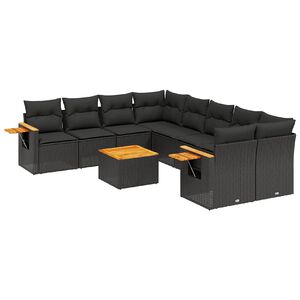 vidaXL sofas&aelig;t til haven 9 dele med hynder polyrattan sort