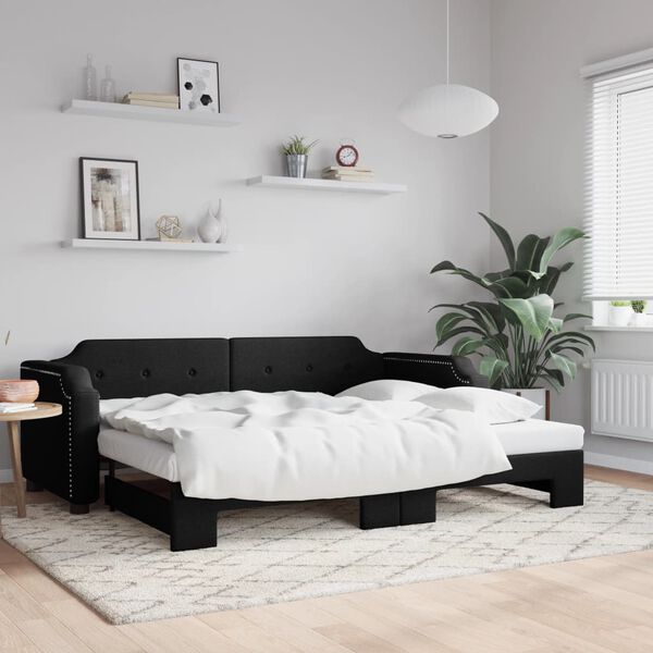 vidaXL daybed med udtr&aelig;k 90x190 cm stof sort