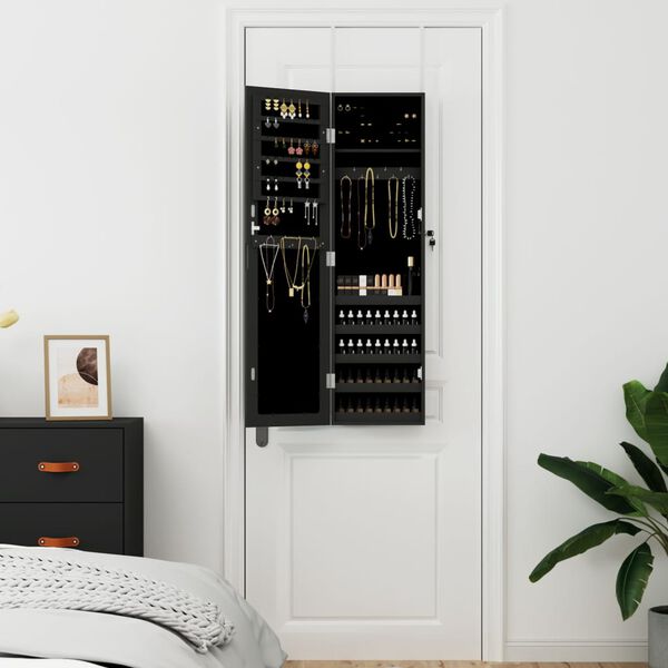 vidaXL v&aelig;gh&aelig;ngt smykkeskab med spejl 30x8,5x106 cm sort