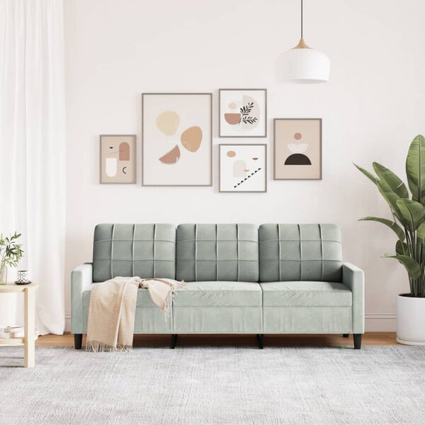 vidaXL 3-personers sofa 180 cm velour lysegrå