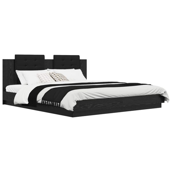 vidaXL Sengestel med hovedg&aelig;rde Sort eg 180 x 200 cm Konstrueret tr&aelig;
