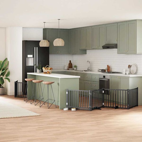 vidaXL hundel&aring;ge med d&oslash;r 6 paneler 480 cm foldbar poppeltr&aelig; sort