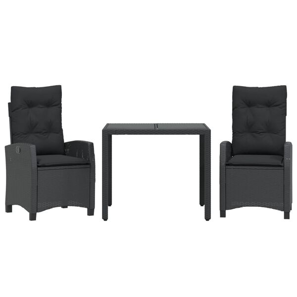 vidaXL spisebordss&aelig;t til haven 3 dele med hynder polyrattan sort