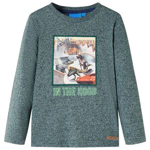 Lang&aelig;rmet T-shirt til b&oslash;rn str. 104 gr&oslash;nmeleret