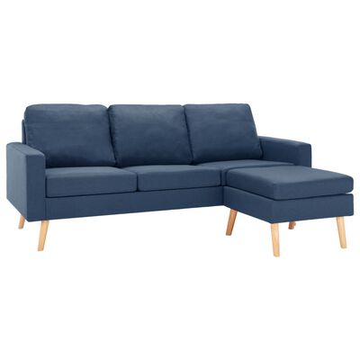 vidaXL 3-personers sofa med fodskammel stof blå