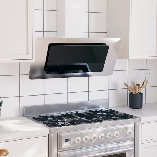 vidaXL v&aelig;gh&aelig;ngt emh&aelig;tte 90 cm rustfrit st&aring;l og h&aelig;rdet glas s&oslash;lvfarvet