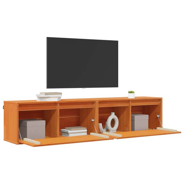 vidaXL V&aelig;gskab med d&oslash;r 2 pcs Voks brun 80 x 30 x 35 cm Massiv fyrretr&aelig;