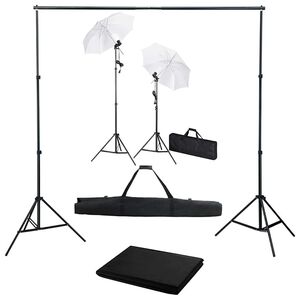 vidaXL fotostudieudstyr med baggrund, lamper og paraplyer