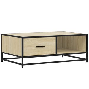 vidaXL sofabord 90x57x35 cm konstrueret tr&aelig; og metal sonoma-eg