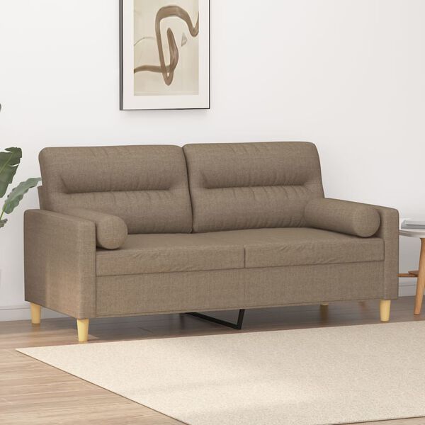 vidaXL 2-personers sofa med puder og hynder 140 cm stof gr&aring;brun