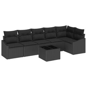 vidaXL Havesofa S&aelig;t med pude med opbevaring 7 pcs Sort polyrattan