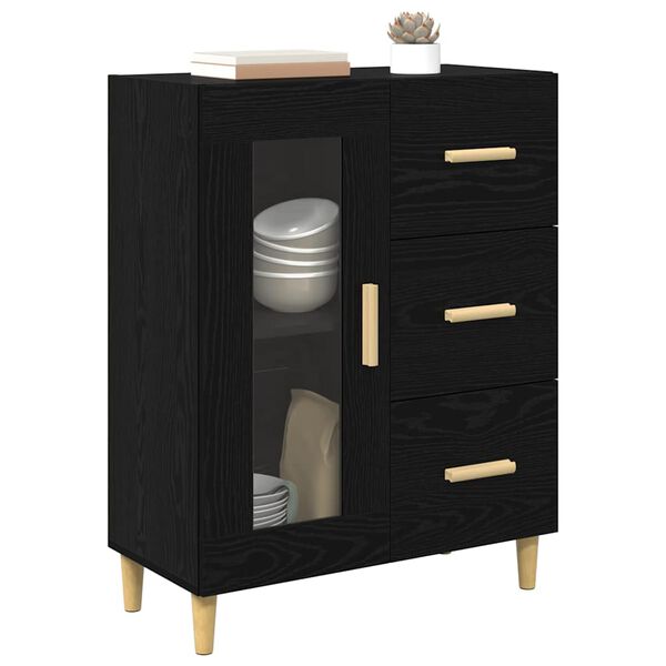 vidaXL Sideboard med skuffe Sort eg 69,5 x 34 x 90 cm Konstrueret tr&aelig;