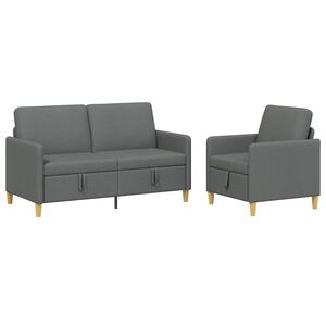vidaXL Sofa s&aelig;t med opbevaring 2 stk. M&oslash;rkegr&aring; Polyester