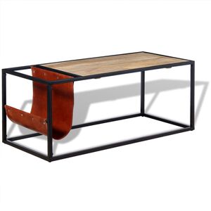 vidaXL sofabord med &aelig;gte l&aelig;der magasinholder 110x50x45 cm