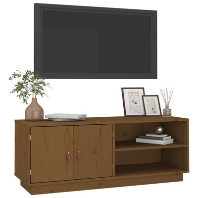 vidaXL tv-bord 105x34x40 cm massivt fyrretræ gyldenbrun