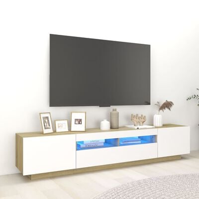 vidaXL tv-skab med LED 200x35x40 cm hvid og sonoma-eg