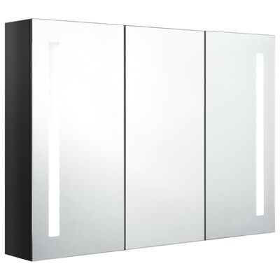 vidaXL badeværelsesskab med spejl + LED-lys 89x14x62 cm skinnende sort