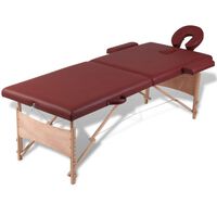 Rød sammefoldeligt massagebord, 2 zoner med træramme