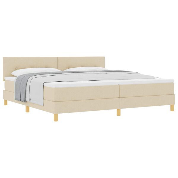 vidaXL Box spring seng med pude med hovedg&aelig;rde Creme 200 x 200 cm Stof