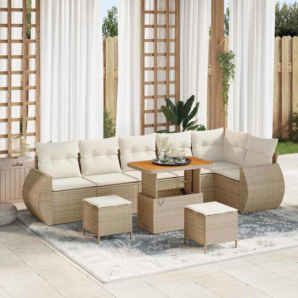 vidaXL Havesofa S&aelig;t 9 pcs Beige polyrattan