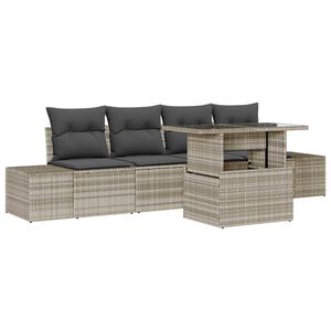 vidaXL Sofa S&aelig;t med pude 5 pcs Lysegr&aring; polyrattan