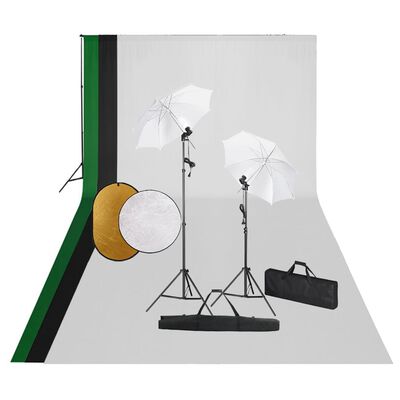 vidaXL fotostudieudstyr med lamper, baggrund og reflektor