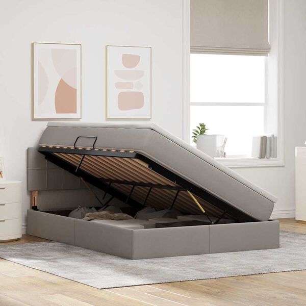 vidaXL Seng med opbevaring og LED med madras Gr&aring;brun 140 x 200 cm Stof