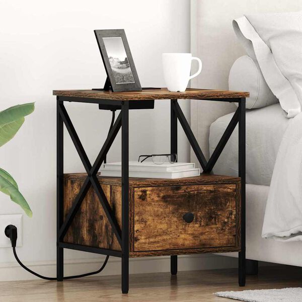 vidaXL Natskab med skuffe R&oslash;get eg 41,5 x 40,5 x 55 cm Konstrueret tr&aelig;