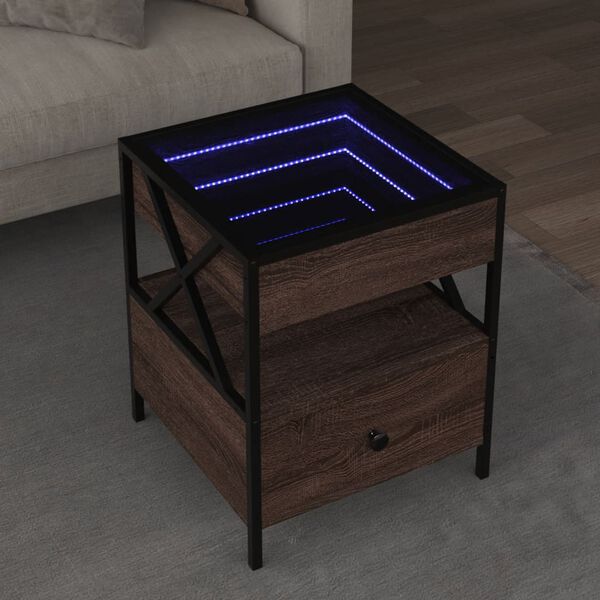 vidaXL sofabord med Infinity LED-lys 40x40x51 cm brun egetræsfarve