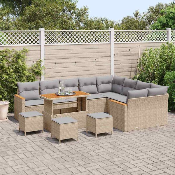 vidaXL Havesofa S&aelig;t 13 pcs Beige polyrattan