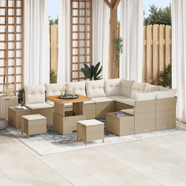 vidaXL Havesofa S&aelig;t med pude med opbevaring 12 pcs Beige Poly rattan