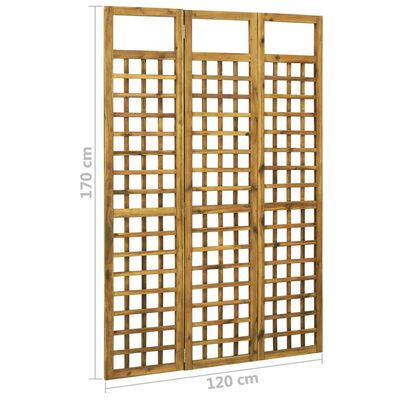 vidaXL 3-panels rumdeler/espalier 120 x 170 cm massivt akacietræ